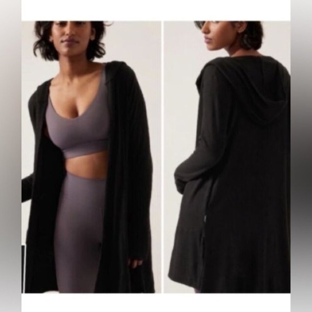 Athleta Black Harmony Wrap Cardigan Hooded Lightweight Women's Size XXS